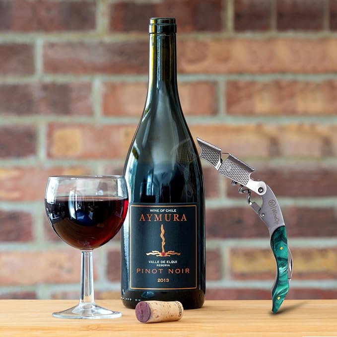 WineOp Professional Wine Opener - Luxury Double Hinged Waiter's Corkscrew Wine Bottle Key - Cork screwer for Servers, Bartenders, Sommelier and Home Use | All-In-One Stainless Steel - Green Resin
