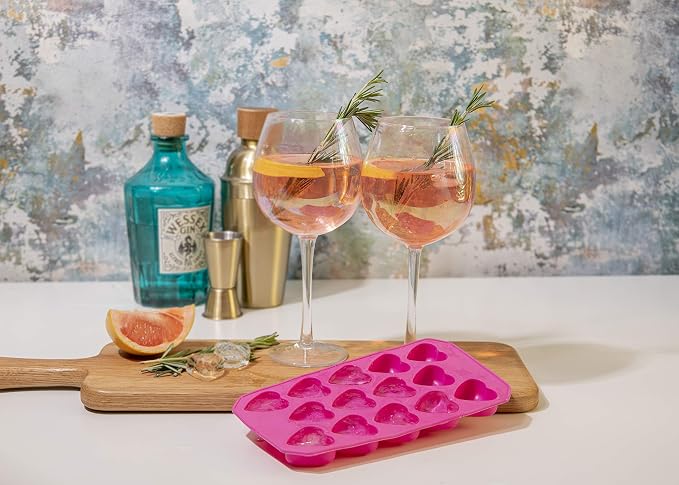 BarCraft Silicone Ice Cube Tray, Heart Shaped Ice Cube Moulds, 26 x 12cm, Pink