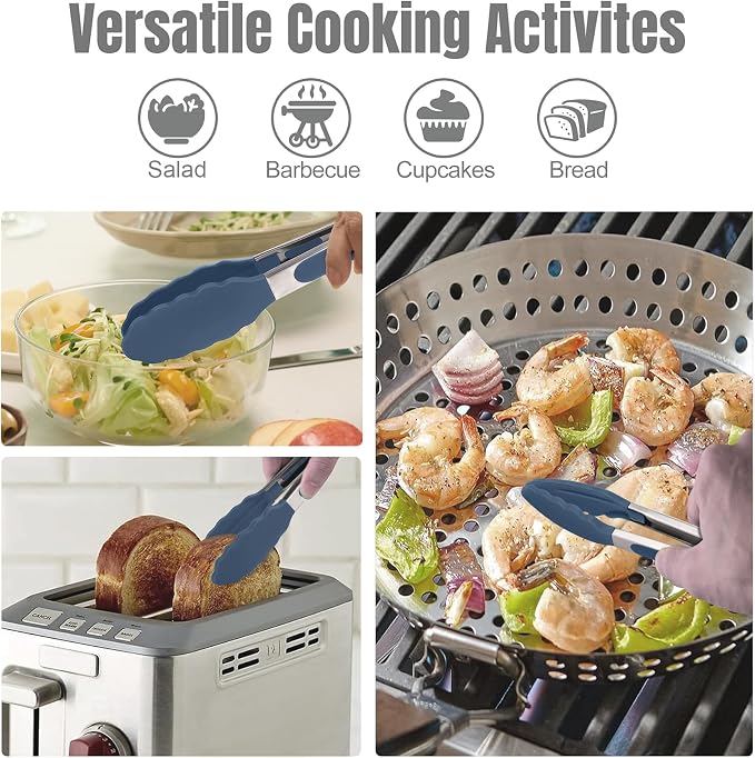 Hotec Silicone Kitchen Tongs for Cooking 9-Inch, Set of 3, Neutral | Serving Tongs with Silicone Tips, heat resistance 600°F, Durable Spring Locking Mechanism