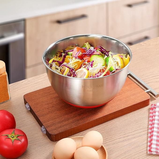 Metal Mixing Bowls Set Stainless Steel, Non Slip Mixing Bowls(Set of 3) | Salad Bowl with Pour Spout, Nesting Design& Dishwasher-Safe