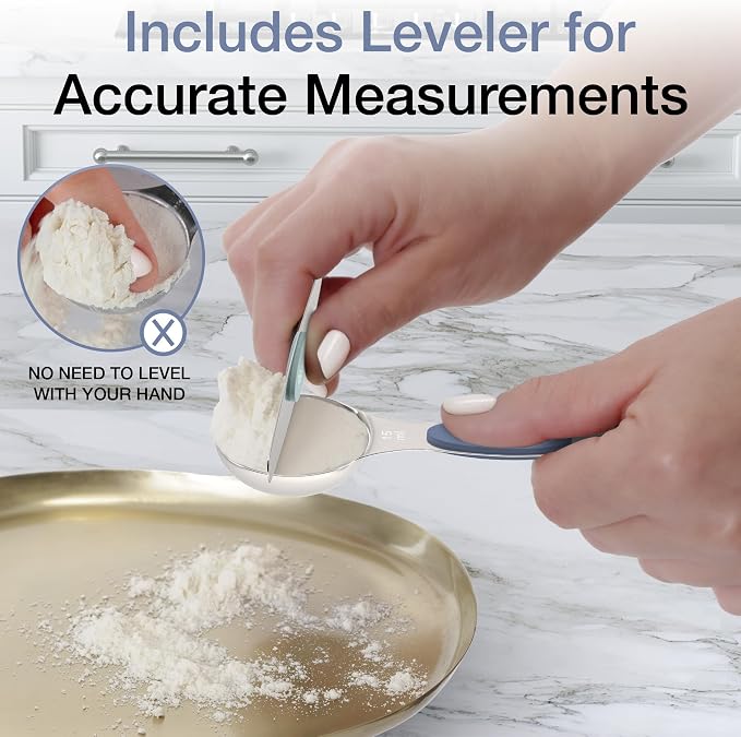 CuttleLab Magnetic Measuring Spoons Set - Stainless Steel, Double Ended, Stackable & Nested Design for Dry and Liquid Ingredients, Ideal for Spice Jars, 9-Piece Set with Leveler (Farmhouse)