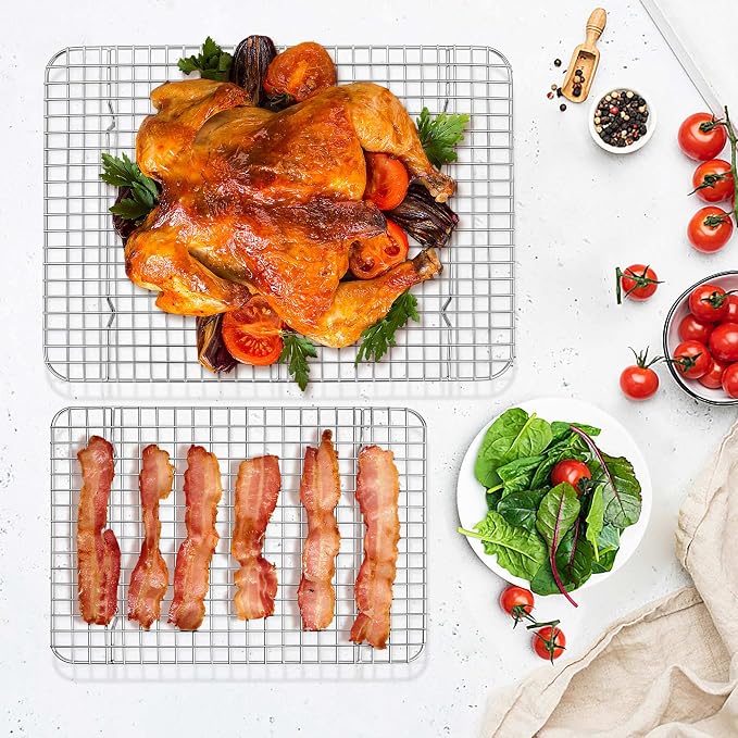 TeamFar Cooling Rack, 2 Pack Stainless Steel (15 Inch & 12 Inch) Baking Roasting Rack for Oven Baking Pan, Heavy Duty Wire Rack for Cookies Chicken Bacon, Healthy & Rust Free, Dishwasher Safe