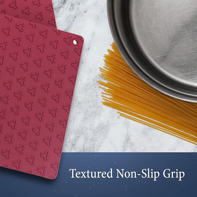Cosy House Collection 4-Piece Oven Mitt & Pot Holder Set | Heat Resistant Trivet Cooking Gloves - Durable & Comfortable Long-Lasting Silicone - Cooking, Baking & Grilling (Red)