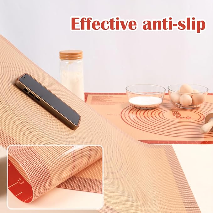 Non-slip Silicone Pastry Mat Extra Large Measurements 16''x 26'' Baking Mat | Silicone Baking Mat Counter Mat Dough Rolling Oven Liner Fondant/Pie Crust Sourdough Bread Supplies Folksy Super Kitchen Red