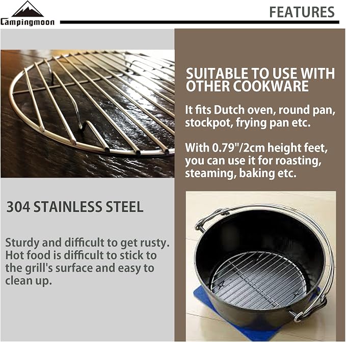 CAMPINGMOON 2pcs Round round cooling rack 304 Stainless Steel Cooking Grid Grill (φ6.7 inches, W17-2P)