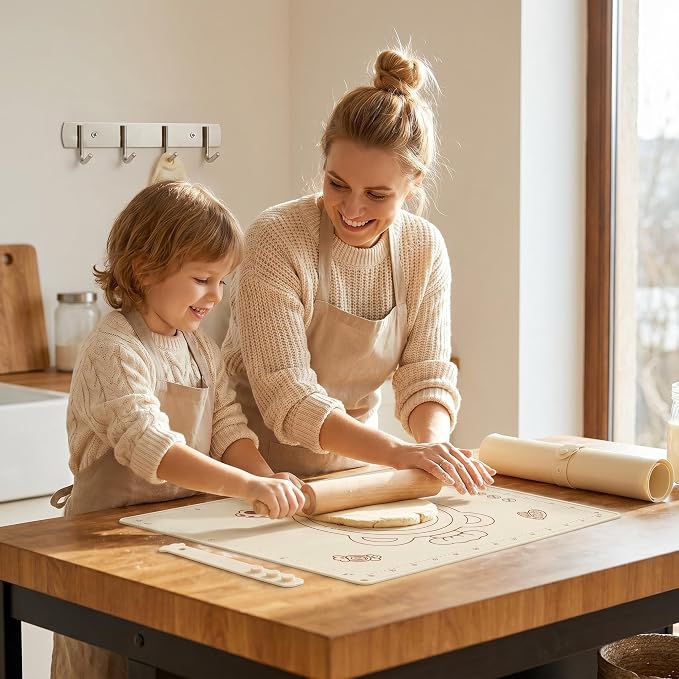 Silicone Baking Pastry Dough Mat - 25"x16" Extra Thick Dough Rolling Matt with Measurement, NonStick Kitchen Counter Kneading Pad Raised Edge, Reusable Heat Resistant for Bread Pizza Fondant Pie Crust