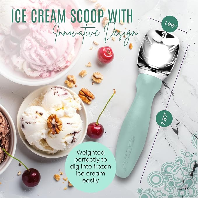 Nextop Ice Cream Scoop with Comfortable Handle - Ergonomic Spoon, Durable Perfect Metal Round Round Scoops Ideal for Ice Cream, Sorbet, Gelato Perfect for Home Use, Kitchen Essential. (Mint)