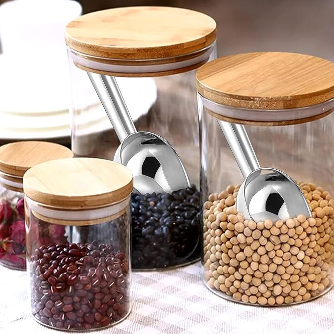 Herogo 3oz Mini ice Scoop Set of 4, Small Stainless Steel Scooper for Candy/Flour/Bean/Pet Food/ Ice Cube, Metal Utility Scoops for Kitchen Bar Party Wedding, Dishwasher Safe & Heavy Duty