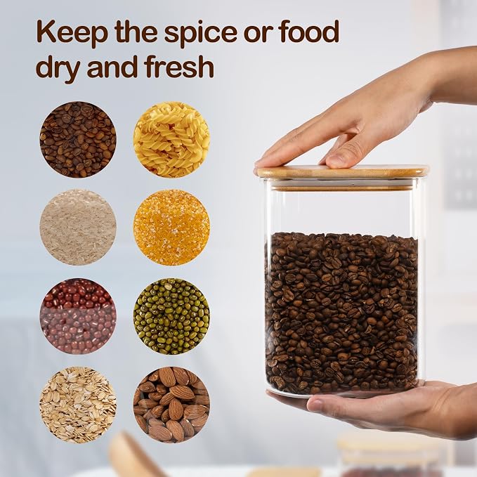 D2scrma 122oz 41oz Airtight Glass Square Storage Canister with Bamboo Lid Set of 2(3600ml*1 1200ml*1) Large Storage Container Gallon Glass Jars, for Sugar, Flour, and Coffee bean (with Black Lable)