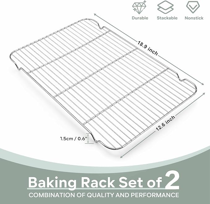 Herogo Large Cooling Rack Set of 2, 18.9" x 12.6" Stainless Steel Baking Racks for Oven | Rust-resistant & Heavy-duty, Oven & Dishwasher Safe, Baking Cooking Wire Rack, for Cookie Bread Bacon