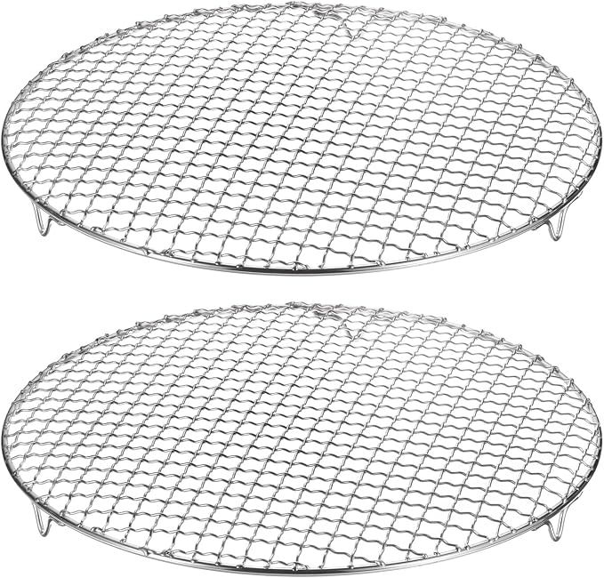 HARFINGTON 2pcs Round Cooking Rack 13-inch 201 Stainless Steel Cross Wire Barbecue Grill Net with 20mm Legs for Cooking Baking Steaming BBQ