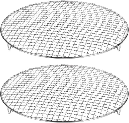 HARFINGTON 2pcs Round Cooking Rack 13-inch 201 Stainless Steel Cross Wire Barbecue Grill Net with 20mm Legs for Cooking Baking Steaming BBQ
