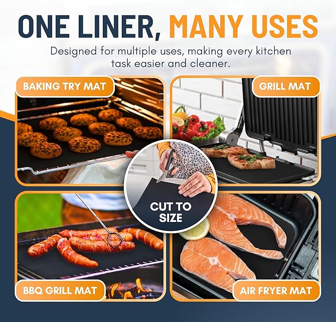 Oven Liners for Bottom of Oven - 4 Pack Large Heavy Duty Mats, 17”x25” Non-Stick Reusable Liner for Electric, Gas, Toasters, Grills - BPA & PFOA Free Kitchen Accessory to Keep It Clean (Black)