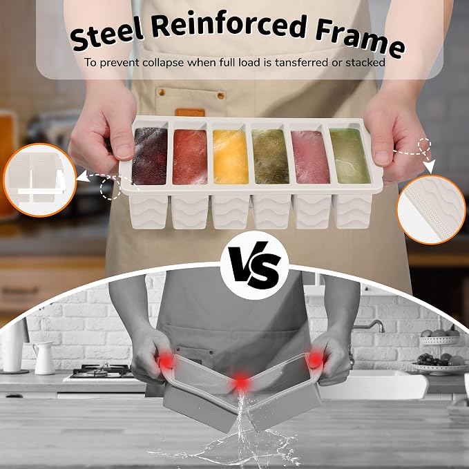 3-Pack Silicone Freezer Trays with Lid,2 Large 2-Cup(500ml)&4 Medium 1-Cup(250ml)&6 Small 1/2-Cup(125ml) Soup Freezer Container Molds,Ice Cube Tray For Meal Prep&Freezing Soup,Stews,Sauces