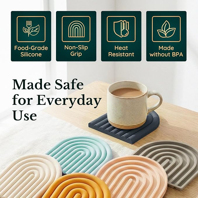 Silicone Trivets for Hot Dishes, Heat-Resistant, Non-Slip Pot Holders for Kitchen & Coasters Durable Hot Pads for Pots, Pans, Baking Dishes & Kitchen Appliances Set of 2 Slate Black