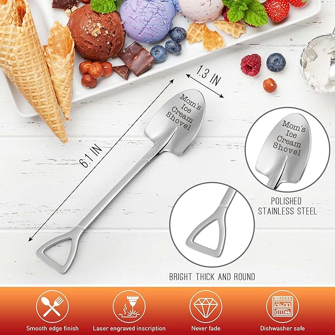 Funny Moms Ice Cream Shovel Spoon Gift for Mom Birthday Mothers Day - Mom Gift from Daughter Son, Moms Christmas White Elephant Gifts for Mama Mommy Mother in Law Bonus Stepmom Present Kitchen Gadgets