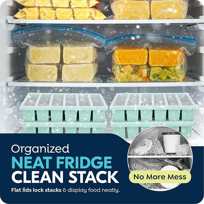 1/2 Cup Silicone Freezer Molds with Lid, Soup Container Style Ice Cube Trays for Freezer - Reinforced Steel Ring Top for freezing Soup Sauce Broth Leftovers, Dishwasher & Oven Safe, BPA Free 2 Pack