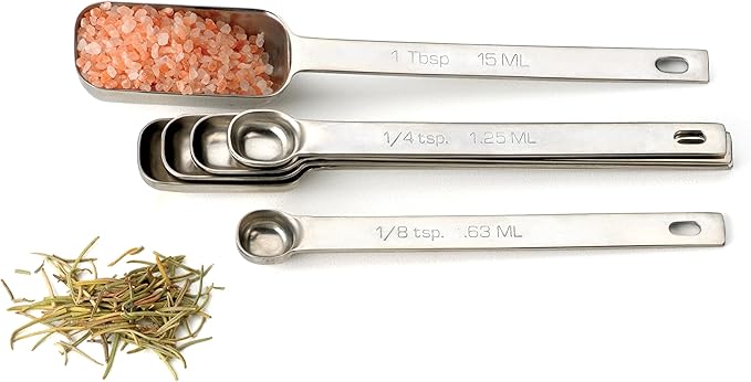 RSVP International Endurance Stainless Steel Spice Measuring Spoons, Set of 6 | 1/8 tsp to 1 Tbsp Measurements | Nest for Easy Storage | Dishwasher Safe | Dry or Liquid | Baking or Cooking