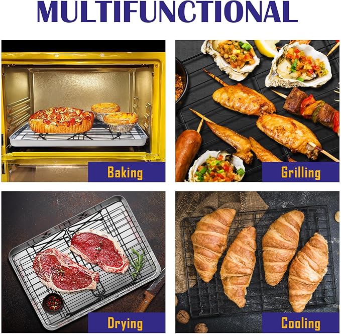 Leonyo 5-Tier Collapsible Cooling Rack for Cooking and Baking, 15 x10 Inch | Stainless Steel Baking Cooking with Foldable Feet, Non-toxic Coating & Heat-resistant up to 575℉, Black