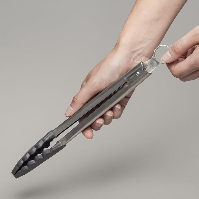 Zeal Silicone Non-Stick Kitchen Tongs with Stainless Steel Handle (26cm) -Dark Grey, 26 cm