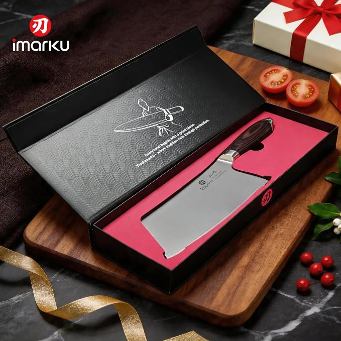 imarku Cleaver Knife 7.5 Inch - Japanese High Carbon Stainless Steel Chopping Knife & Meat Cleaver with Ergonomic Non-Slip Pakkawood Handle for Home Kitchen & Restaurant, Gift for Men & Women