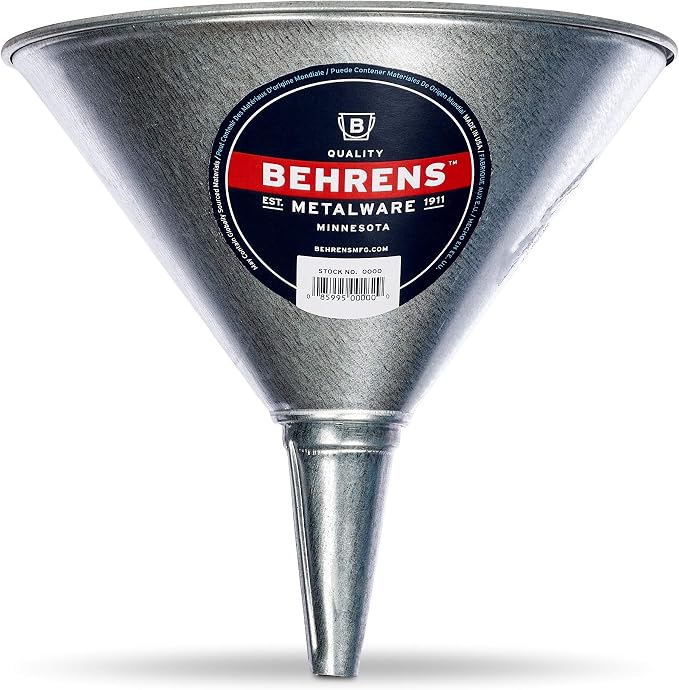 Behrens GF52 Galvanized Steel Funnel with Screen, 2 Quart, Silver