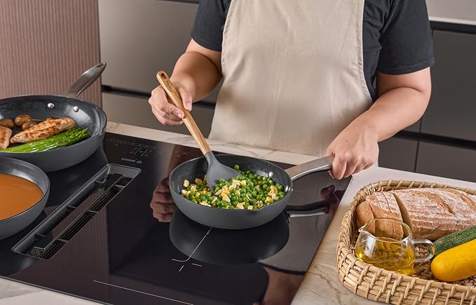 Zyliss Oak Wood Spoon – Durable Cooking Spoon with Heat-Resistant PBT Head, Non-Stick Safe Silicone Edge, FSC Oak Handle, Deep Spoon Design for Stirring, Scooping and Serving Soups and Sauces 12.5"
