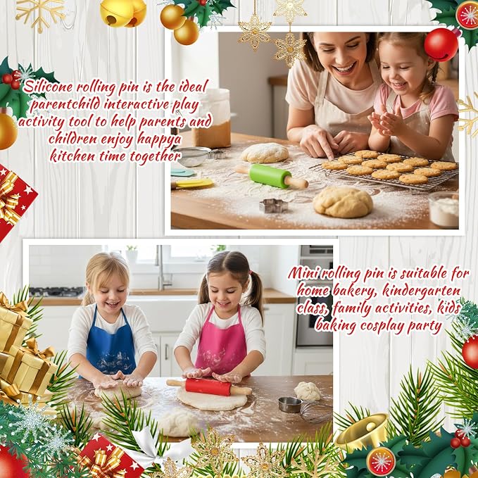 10 Pcs Small Rolling Pin Kids 9 Inch Mini Rolling Pin Silicone Wooden Cooking Pins Baking 5 Colors Non Stick with Wooden Handle for Christmas Kitchen Dough Cookie Pastry Fondant Cake, Christmas Gifts