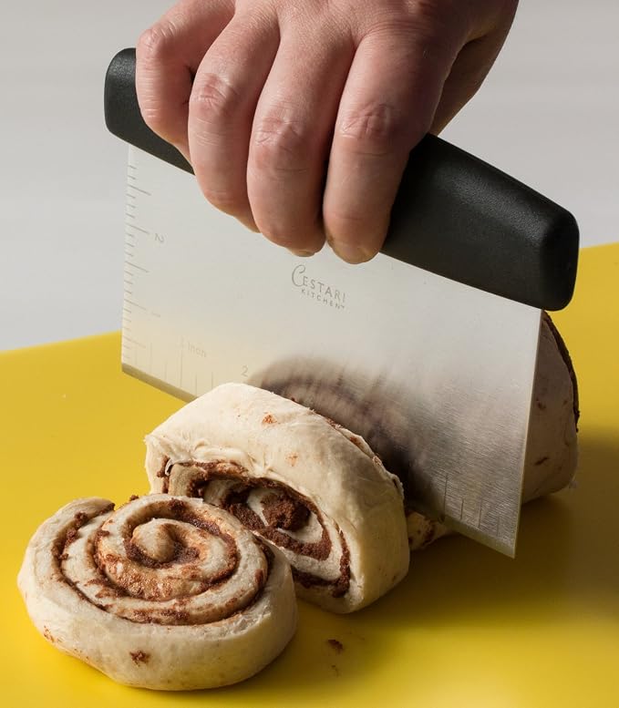Cestari Dough Scraper Bench Knife: Professional Quality Heavy Duty Stainless Steel Bench Scraper, Chopper, Cutter - Perfect for Pastry, Nuts, Herbs, Chocolate, Pizza Dough, Soap, Bread Baking