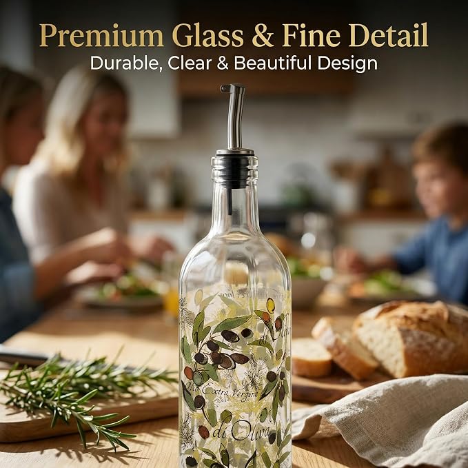 Topadorn 2-Pack Glass Olive Oil Dispenser Bottles – 17oz Cruet Set with Stainless Steel Spout, Leak-Resistant Oil & Vinegar Pourer, Food-Safe Kitchen Storage Set