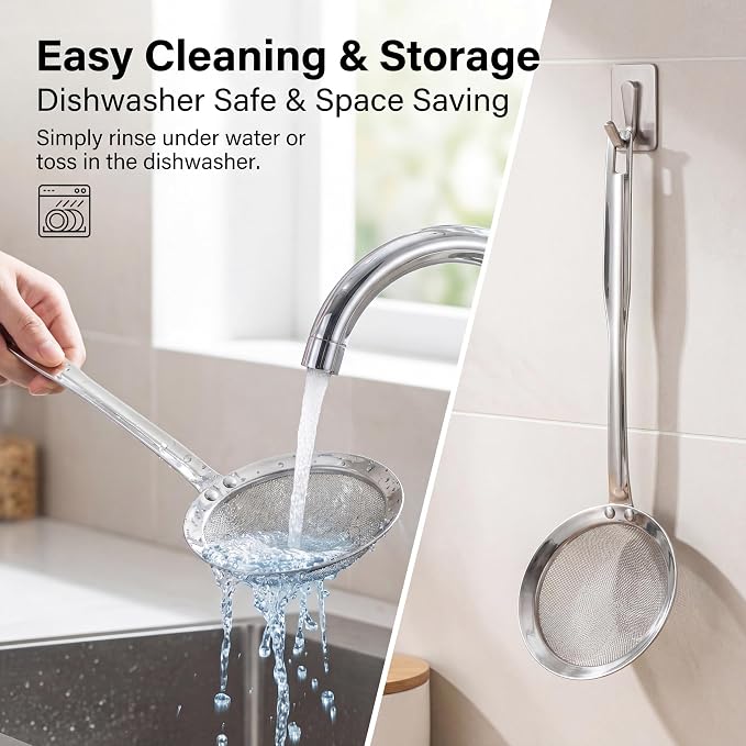 Large Stainless Steel Spider Strainer, 14.2 Inch Skimmer Ladle with Long Handle, Fine Mesh Strainer Spoon for Frying, Cooking, Pasta, Noodles, Dumplings, Hot Pot