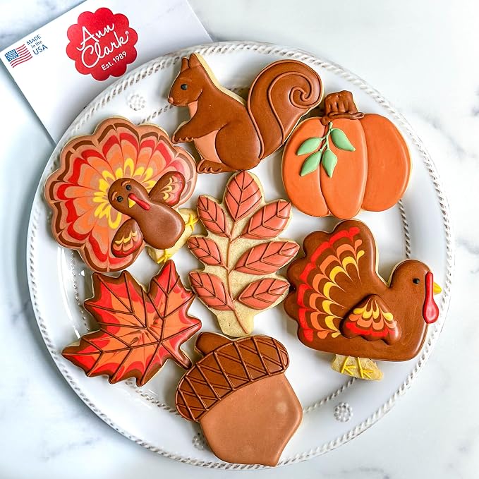 Ann Clark Fall and Thanksgiving Cookie Cutters 7-Pc Set (Pumpkin, Maple and Oak Leaf, Turkey, Squirrel, Acorn) Made in USA