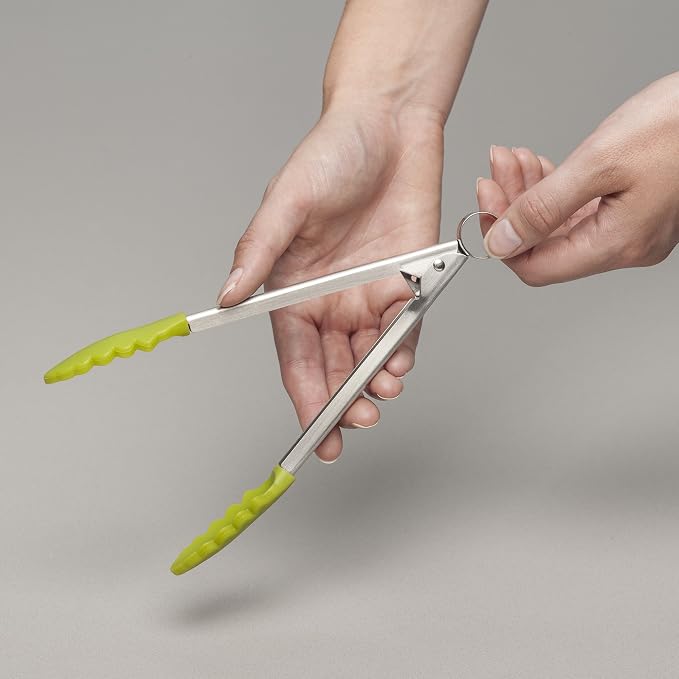 Zeal J141L Silicone Non Stick Kitchen Mini Tongs with Stainless Steel Handle (20cm), Lime Green