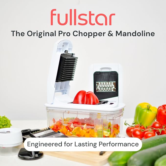 Fullstar Mandoline Slicer for Kitchen - Vegetable Chopper, Onion Potato Food Veggie Fruit Slicer and Cutter with Container, Kitchen Gadgets & Gifts, Home Essentials (6 in 1, Black)
