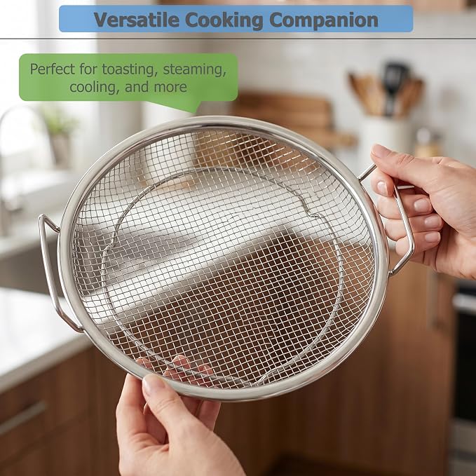 EIKS 2 Pack Air Fryer Rack Round Stainless Steel Basket, Dia. 8 inch | For Toasting, Cooking, Steaming, Cooling, Baking and Oil Strainer