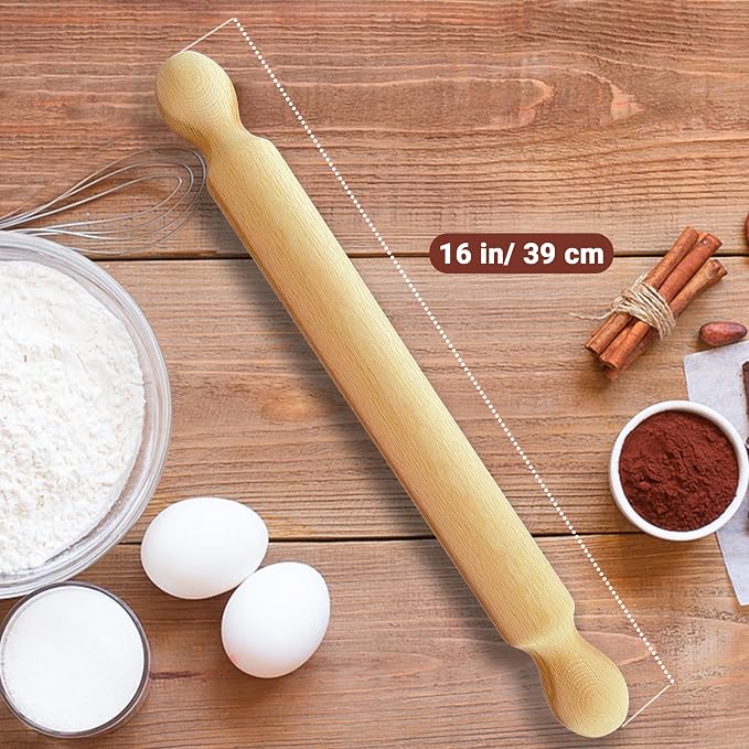 Dexam Beech Wood Rolling Pin 40cm - Smooth, Durable Wooden Roller for Baking Pastry, Dough, and Cookies - Perfect for Professional and Home Kitchens, Beige