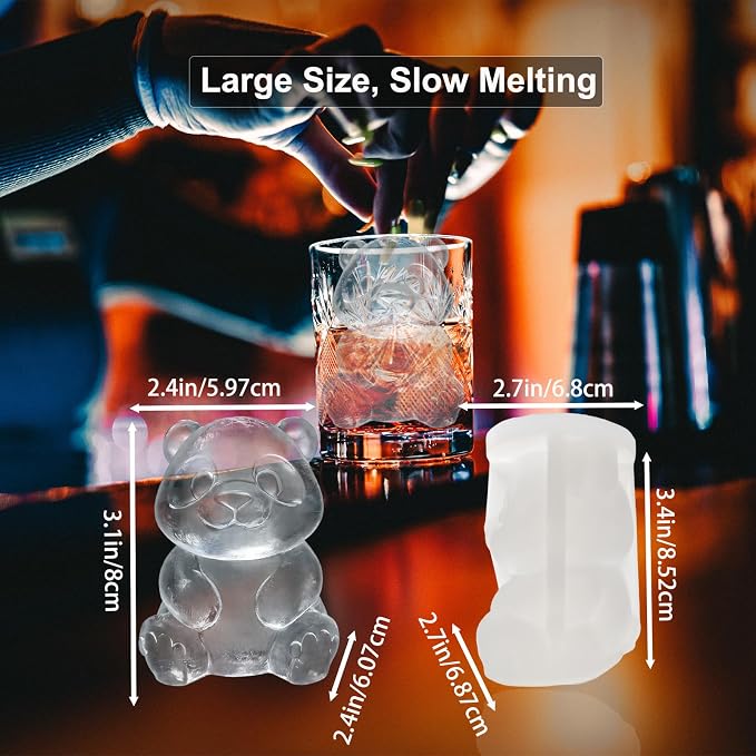 3D Panda Ice Cube Silicone Molds Tray for Whiskey, Cocktail, Drink, Bar; Rich Details. Fun Animal Mold for DIY Craft Taba Squishy Chocolate Soap Candle Resin Gift for Women Girls Boys; 2 Pack
