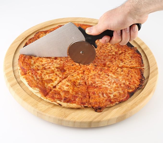 Homi styles 3 in 1 Pizza Cutter and Server Slicer - Extra Sharp Stainless-Steel Wheel Blade - Ant-Slip ergonomically shaped handle - For Home or Restaurant Use for Bread, Pie, Calzones, Pastry,