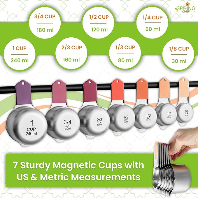 Spring Chef 16 Magnetic Measuring Cups & Spoons, Patented, Desert Sunset | Nesting Stainless Steel Measuring Cups & Heavy Duty Metal Measuring Spoons with Levelers for Dry & Liquid Ingredients