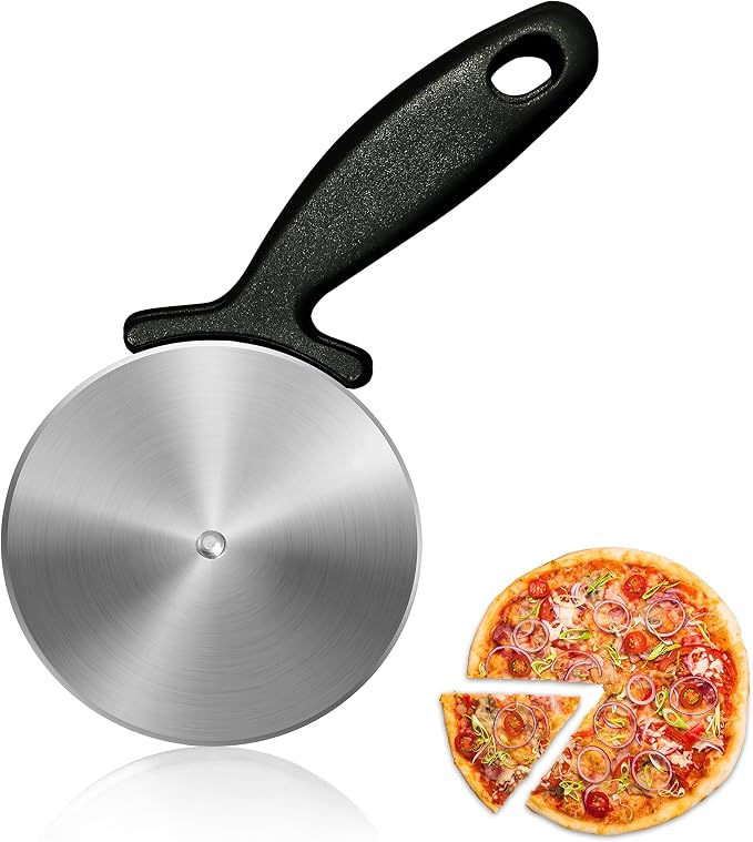 NutriChef 4-Inch Pizza Cutter Wheel - Sharp Stainless Steel Slicer with Built-in Finger Guard & Non-Slip Plastic Handle - Cuts Through Crusts, Bread, Pies, Dough, & More - Dishwasher Safe