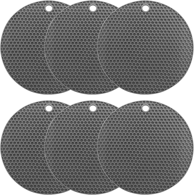 Silicone Trivet Mat, 6Pcs, Gray | Non Slip, Heat Resistant, Extra Thick, Large, Multipurpose