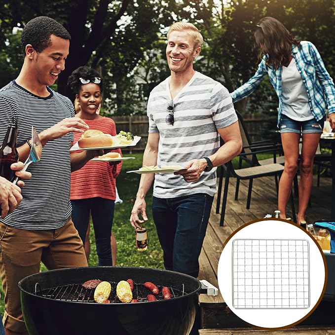 uxcell Cooling Racks, 7.9" x 7.9" Stainless Steel Barbecue BBQ Grill Net Mesh Rack Grate for Cooking, Roasting, Grilling, Oven & Dishwasher Safe, Silver