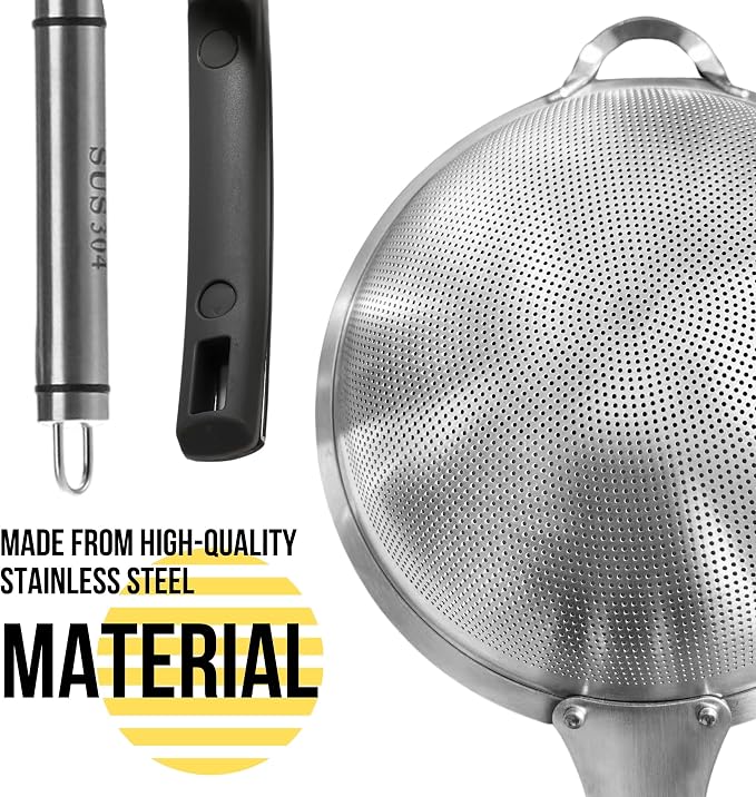 Spider Strainer Set of 3pcs - Stainless Steel Frying Spoons for Cooking Skimmer Ladle for Oil Fryer Pasta and Fat Durable Strainer Scoop Kitchen Utensil for Frying and Draining