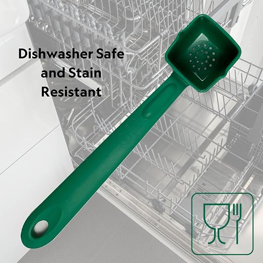 Rite-Size 4 oz. Perforated Square Server Portion Utensil, Copolymer Plastic Heat Resistant Professional Cooking Tool, Green