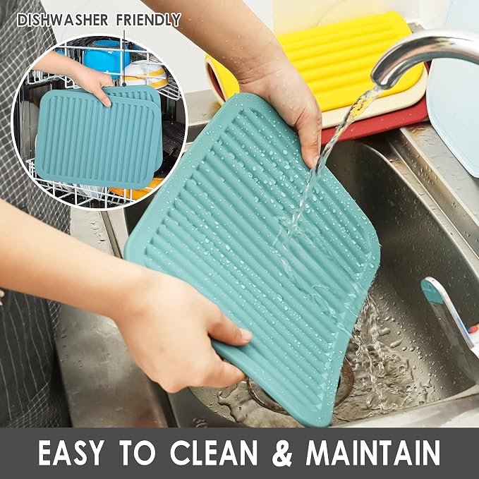 Yellow Silicone Trivet Mat for Hot Pans and PotsS Hot Pads Counter Mat Heat Resistant Table Dish Drying Mat or Placemats 2 Pack, Rectangular Trivets Mats 9x12 Inches