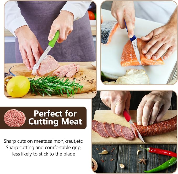 Paring and Garnishing Knife,Fruit Knife Set,12 Pieces Stainless Steel Paring Knives,Straight Edge Small Knife Set for Cutting Fruits and Vegetable,Spear Point,Ergonomic Handle,Multicolor