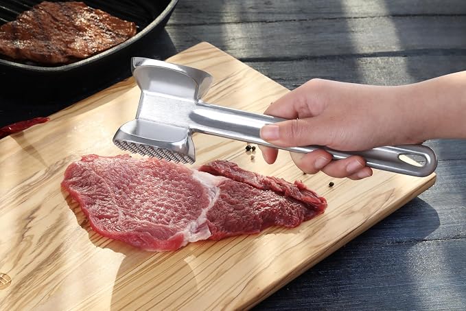 New Star Foodservice Heavy Duty Cast Aluminum Meat Tenderizer, 10 Inch Dual-Sided Meat Mallet and Pounder, Restaurant Grade Tenderizer for Steak, Chicken, Pork, Beef, and BBQ Prep