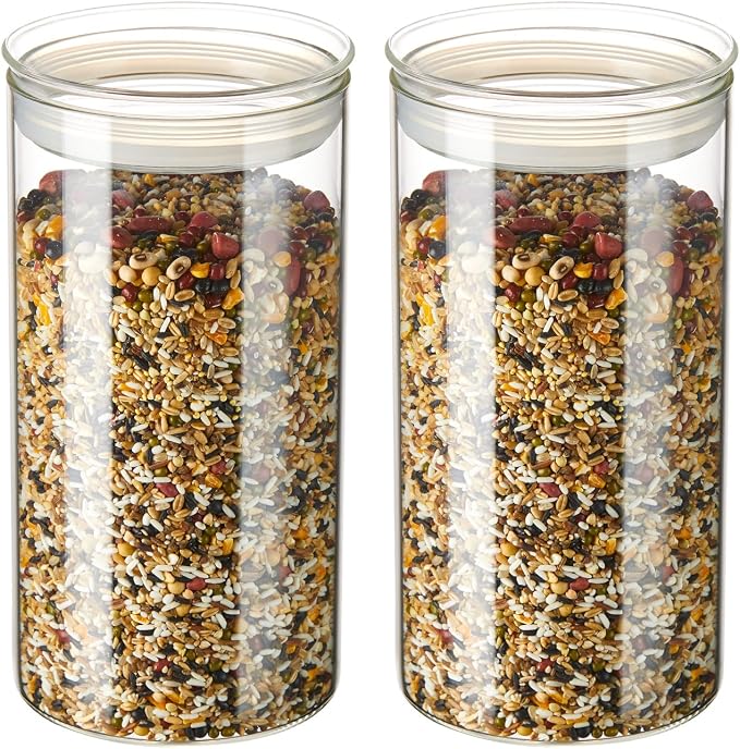 ZENS 74oz Glass Canisters with Airtight Lid, 2 Large Storage Containers | Thick Borosilicate Glass Jars with Airtight Lid, Wide Mouth Food Storage Jars for Kithen Pantry Baking Flour, Rice