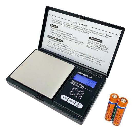 CR Premium Digital Food Scale - 1000g by 0.1g, Portable & Black (JDS-1000B) (Battery NOT Included)