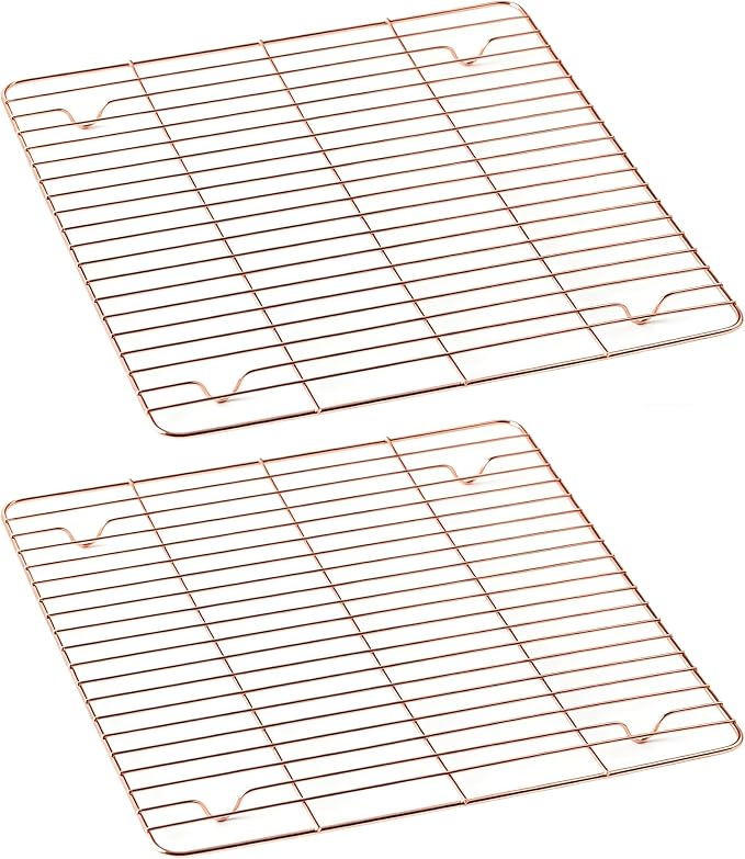 2 Pack Rose Gold Cooling Racks for Baking - 11x11 Inch Square Stainless Steel Wire Rack for Cookies, Cake, Meat - Oven Safe Kitchen Cooling Grid
